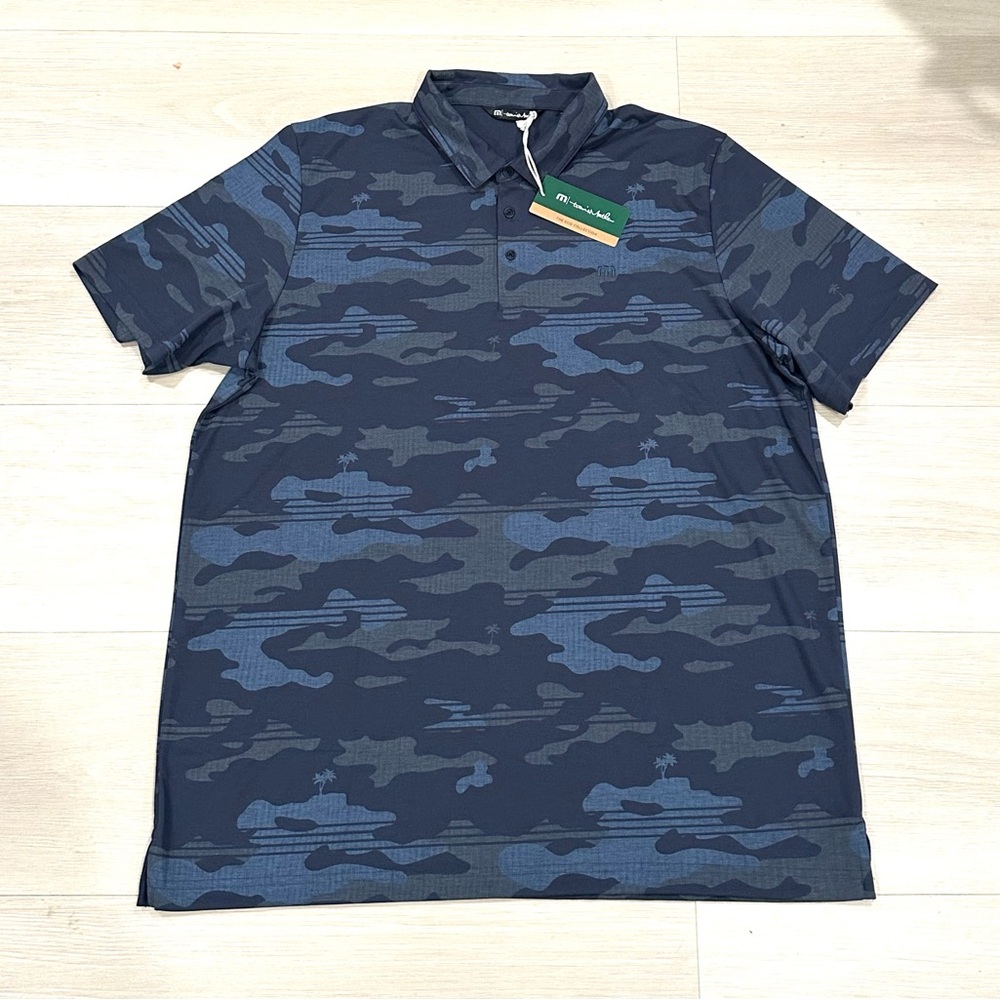 Travis Mathews Navy Blue Camo Golf Athletic Us Open Polo Shirt Mens 3XL New